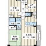 5階建て4階部分。62.1㎡の2SLDK、角部屋。 (間取)