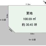 約30.45坪の更地。南西側と北西側が公道に面しています。 (間取)