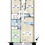 南東向き。77.7㎡の3LDK。床暖房など設備充実。ビッグウォークインクローゼットなど収納充実。 (間取)