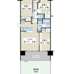 62.06㎡の3LDK。24.07㎡の専用庭と10.44㎡のテラスがある角部屋です。 (間取)