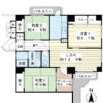 74.53 ㎡の3LDK。南向き角部屋。 (間取)